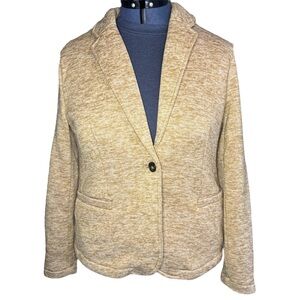 Lands End Neutral Tone Fleece/Sweater Button Blazer Jacket Size L Tan Comfy NWT